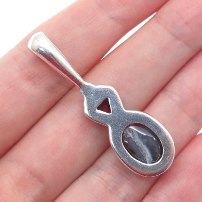 SAJEN 925 Sterling Silver Vintage Real Agate & Red Garnet Gemstone Pendant