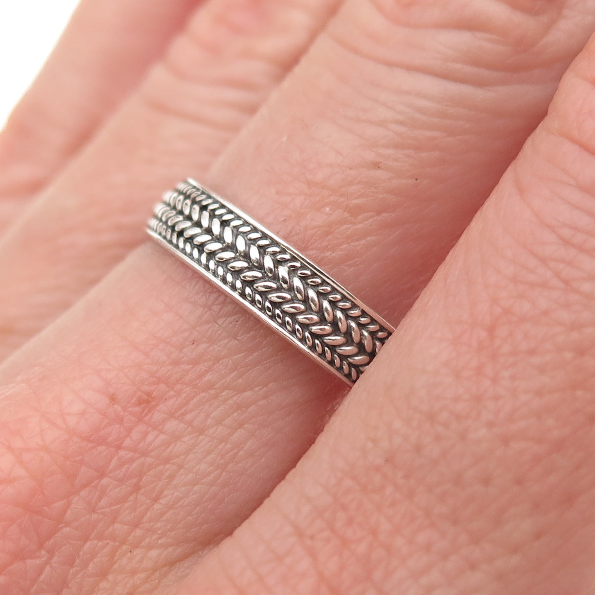 Chapal Zenray 925 Sterling Silver Vintage Wheat Link Oxidized Band Ring Size 8