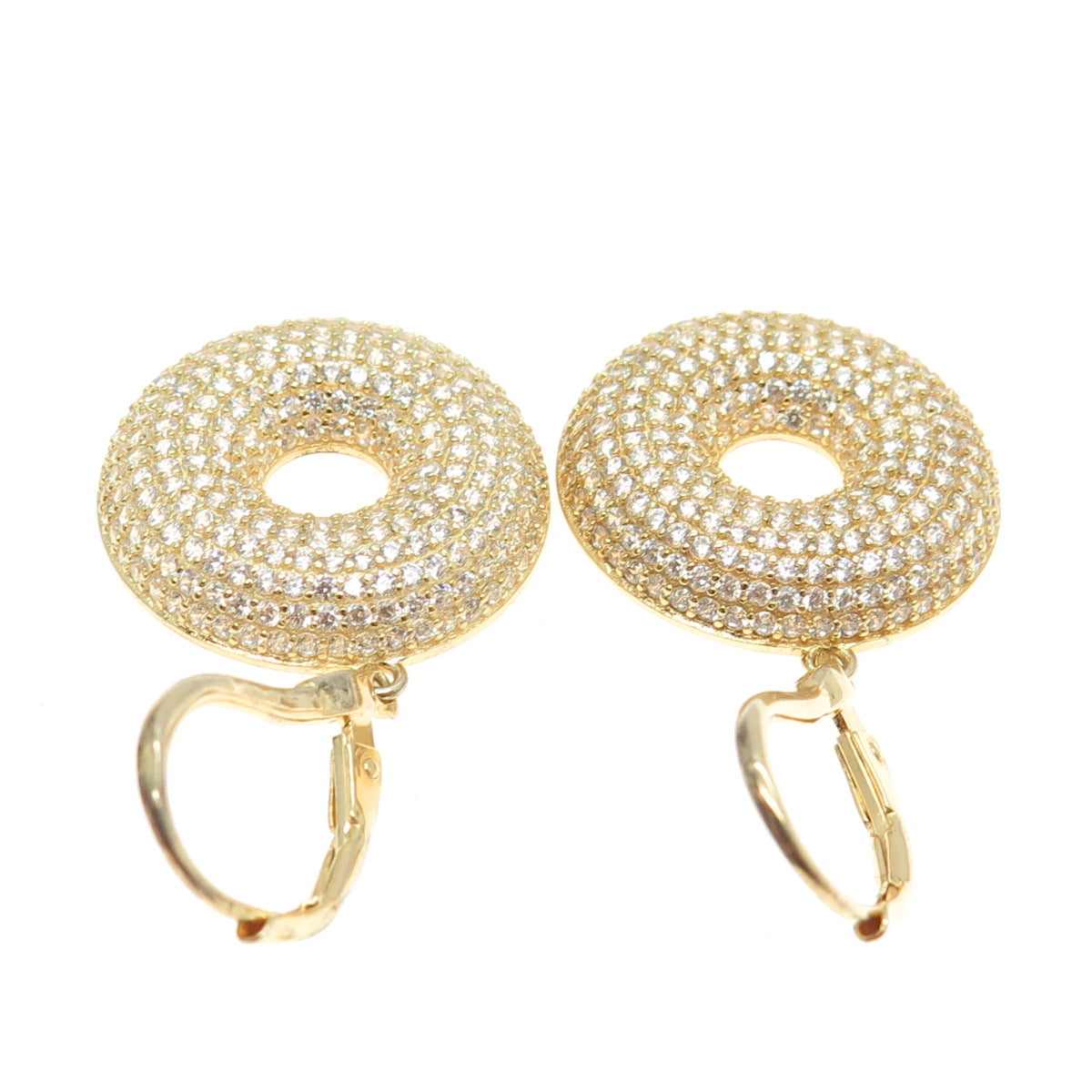 925 Sterling Silver Gold Plated Pave C Z Dangling Earrings