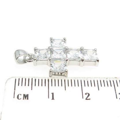 925 Sterling Silver Princess-Cut C Z Sparkling Cross Pendant