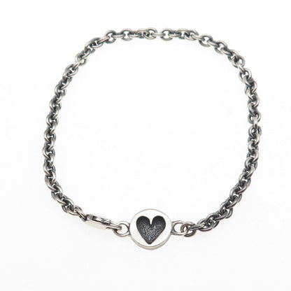925 Sterling Silver Vintage Heart Cable Link Oxidized Bracelet 7.25"