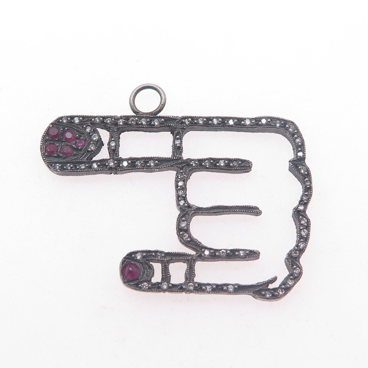 Atelier Minyon 925 Sterling Silver Real Diamond & Ruby Gesture Oxidized Pendant