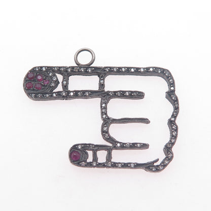 Atelier Minyon 925 Sterling Silver Real Diamond & Ruby Gesture Oxidized Pendant
