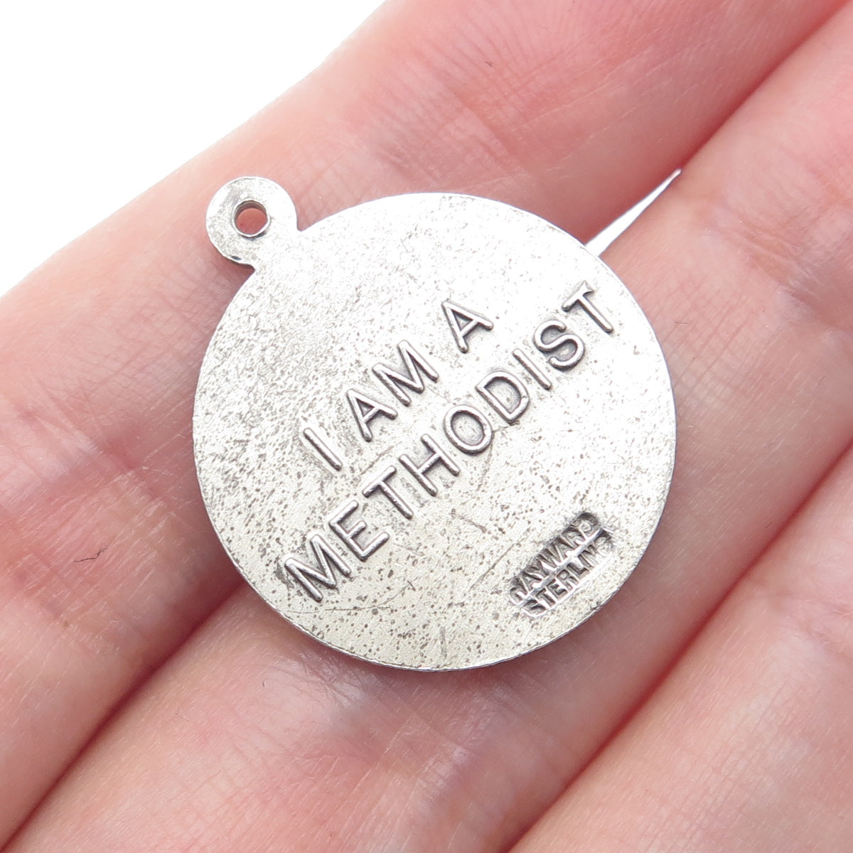 HAYWARD 925 Sterling Silver Vintage Jesus Christ Cross Religious Round Pendant