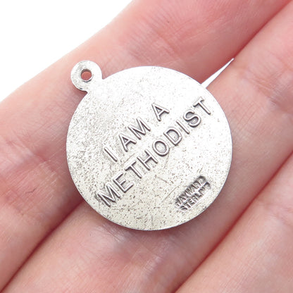 HAYWARD 925 Sterling Silver Vintage Jesus Christ Cross Religious Round Pendant