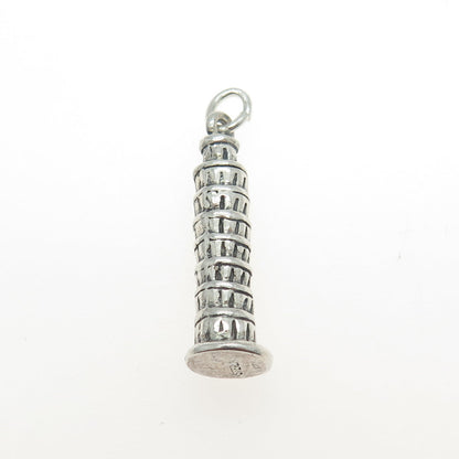 925 Sterling Silver Vintage Pisa Tower 3D Pendant