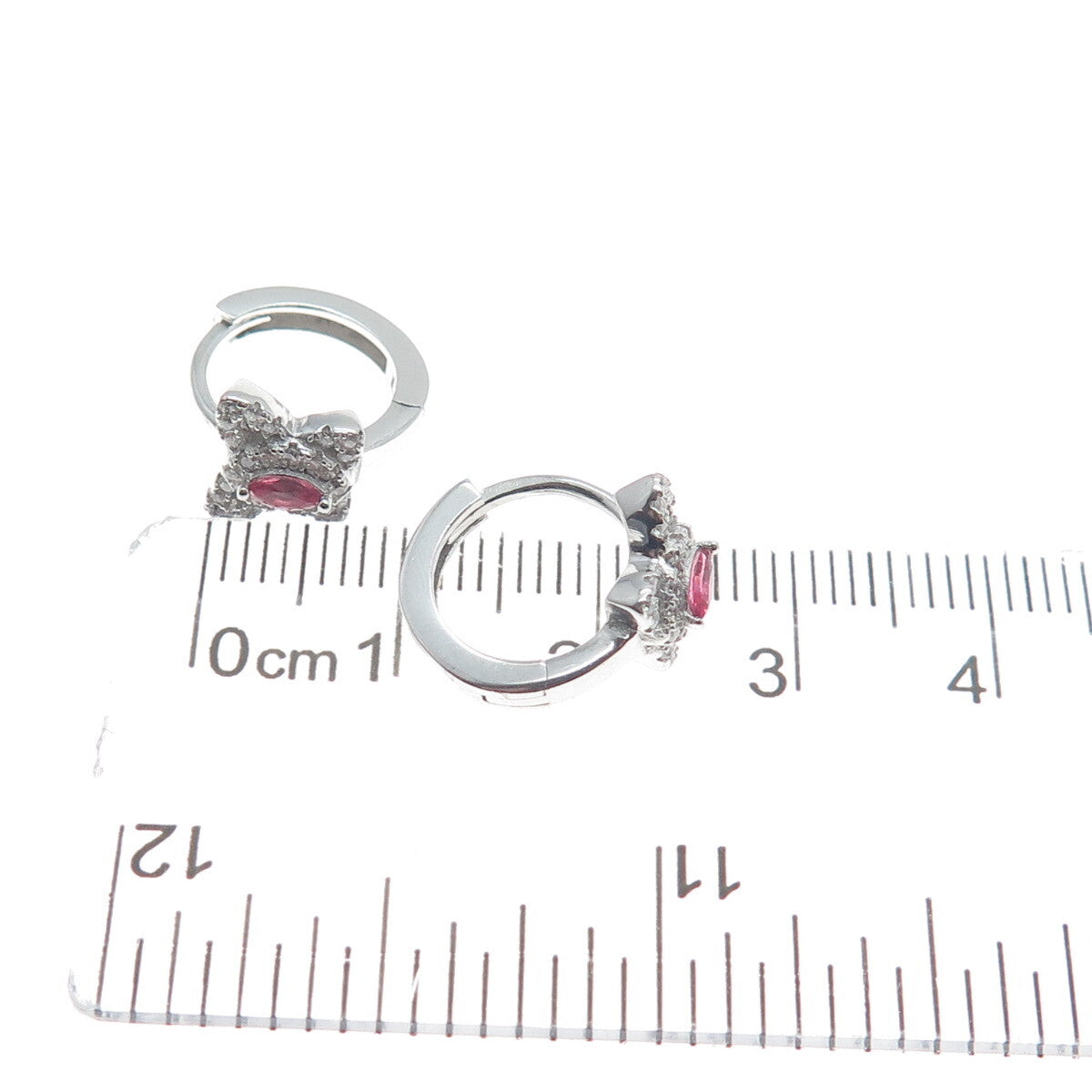 925 Sterling Silver Marquise-Cut Pink & Round White C Z Butterfly Hoop Earrings