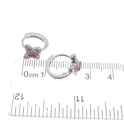 925 Sterling Silver Marquise-Cut Pink & Round White C Z Butterfly Hoop Earrings