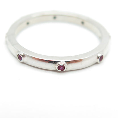 925 Sterling Silver Round Lab-Created Pink Sapphire Stackable Band Ring Size 7