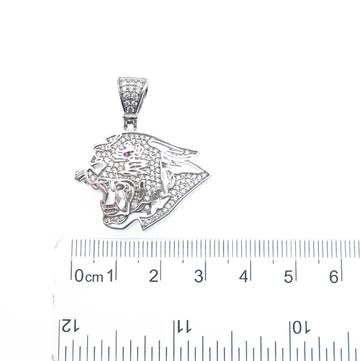 925 Sterling Silver Real Round-Cut Ruby & C Z Panther Charm Pendant