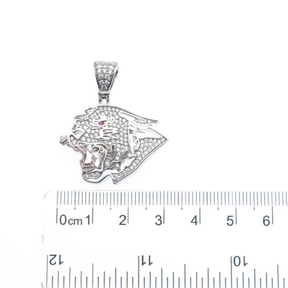 925 Sterling Silver Real Round-Cut Ruby & C Z Panther Charm Pendant