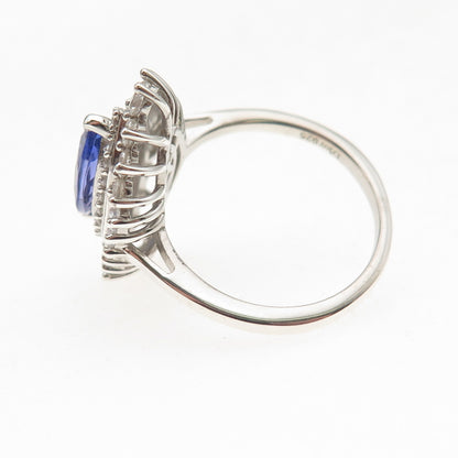 D'Joy 925 Sterling Silver Real Tanzanite & White Topaz Ring Size 8.25