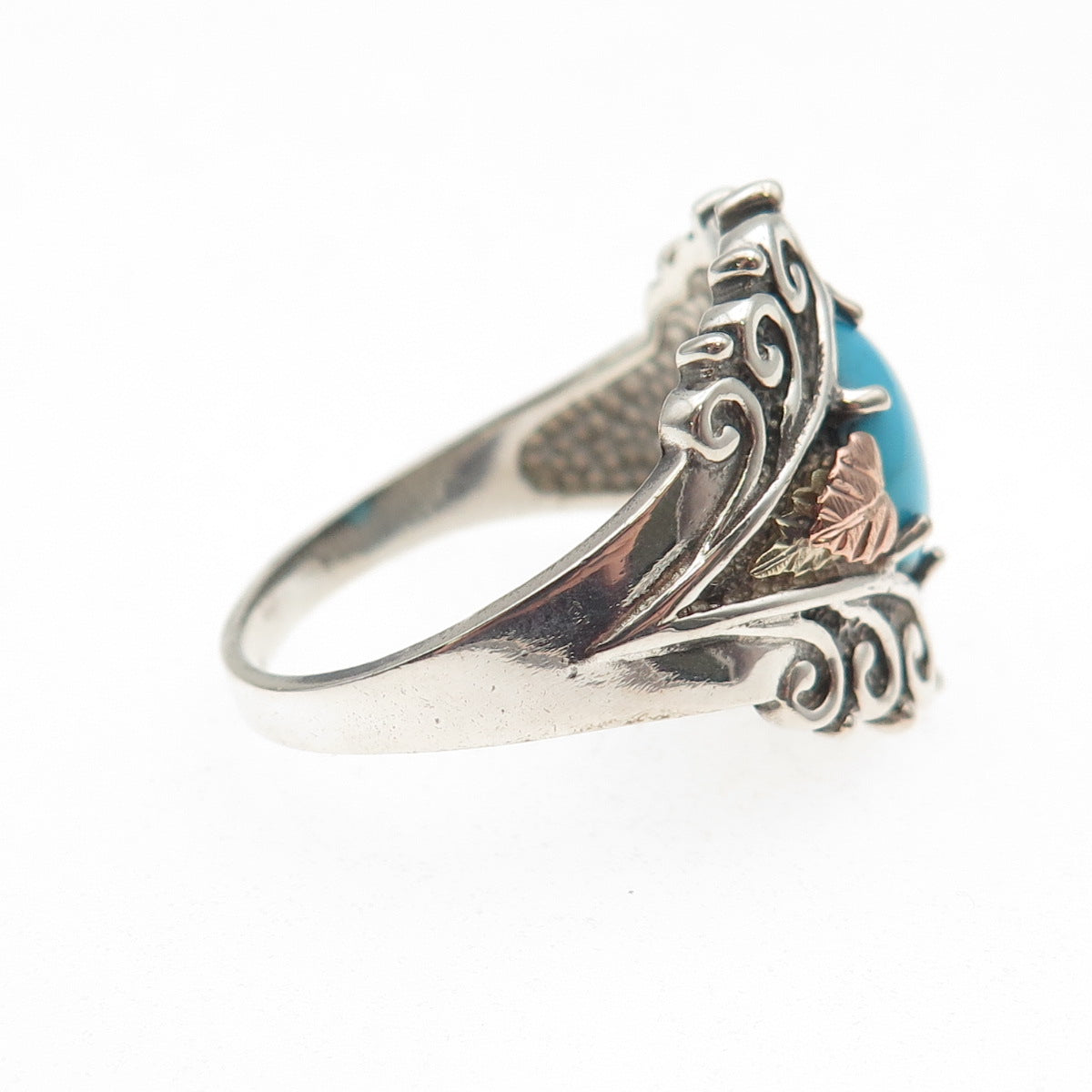 Coleman Co. 925 Sterling Silver 12K Gold Vintage Real Turquoise Ring Size 11.25