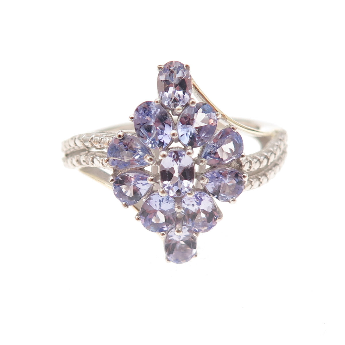 Chuck Clemency 925 Sterling Silver Real Tanzanite Floral Cluster Ring Size 7