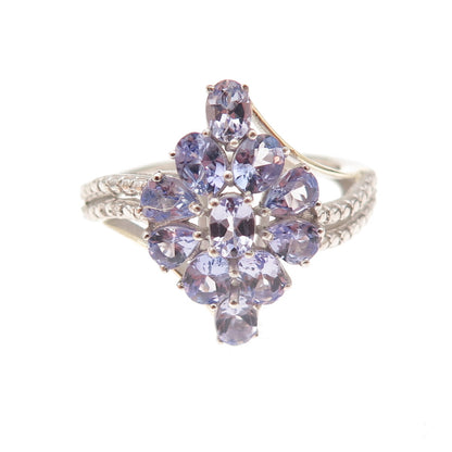 Chuck Clemency 925 Sterling Silver Real Tanzanite Floral Cluster Ring Size 7