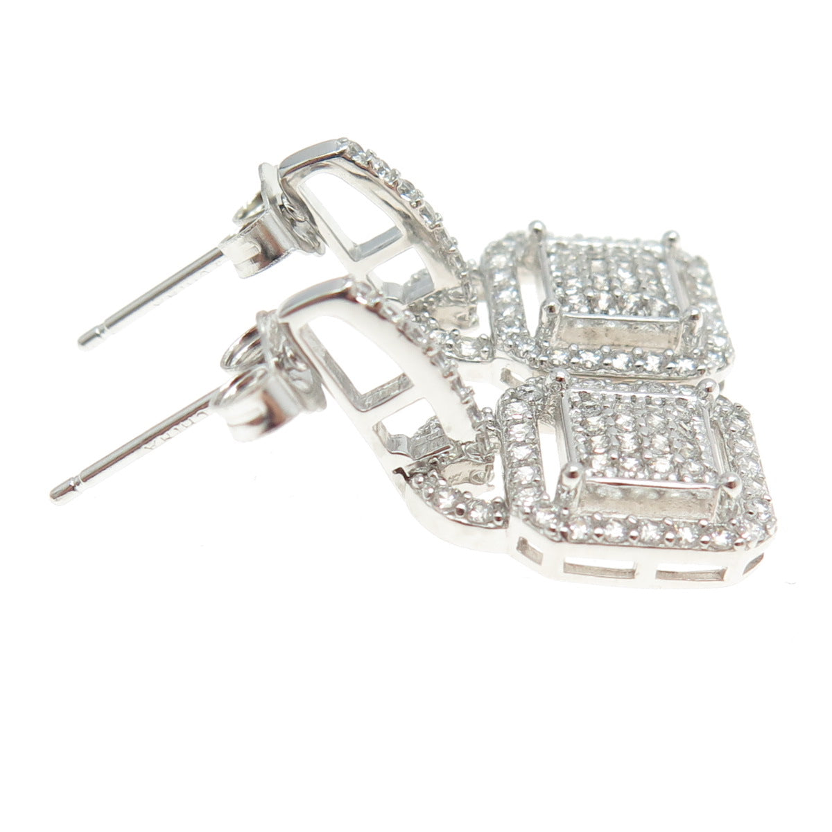 925 Sterling Silver Pave C Z Padlock Dangling Earrings