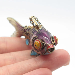 925 Sterling Silver Enamel Antique Chinese Koi Fish Chatelaine Fob