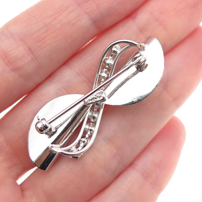 Carl Art 925 Sterling Silver Antique Art Deco Rhinestone Floral Pin Brooch