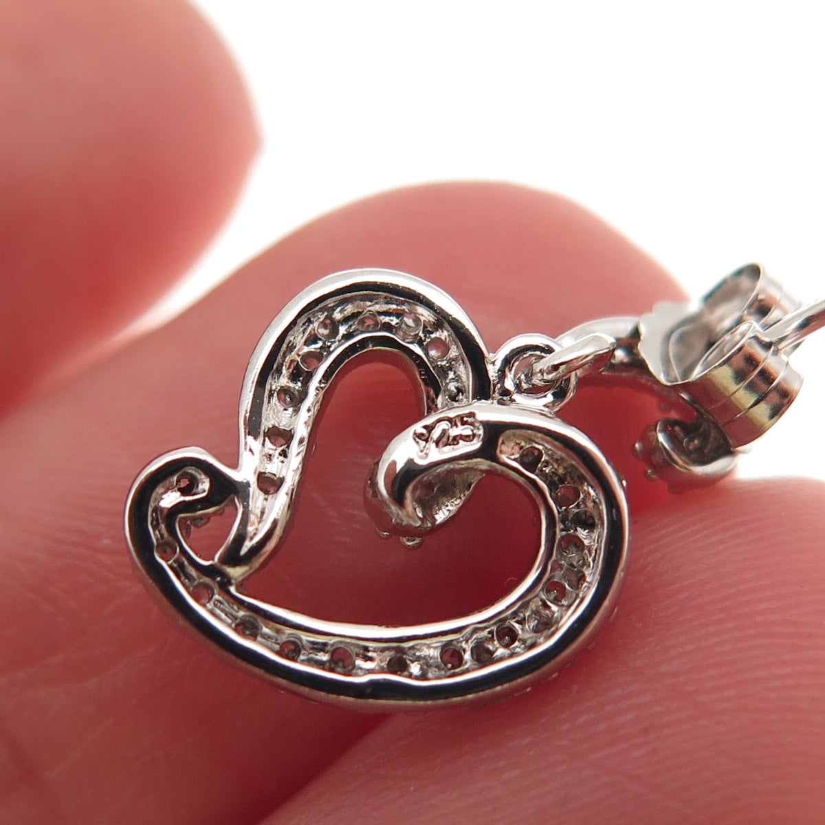 925 Sterling Silver Round-Cut C Z Heart Dangle Earrings