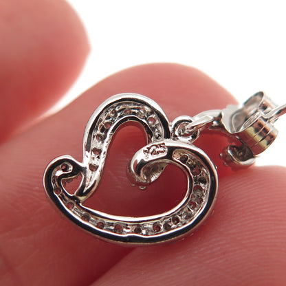 925 Sterling Silver Round-Cut C Z Heart Dangle Earrings