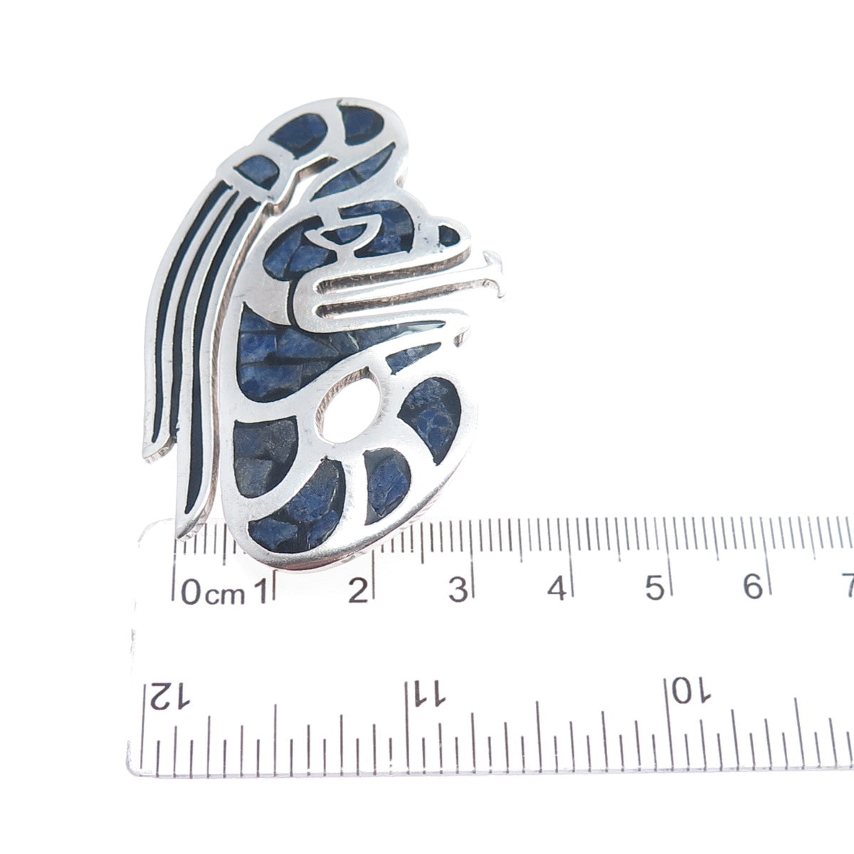 925 Sterling Silver Vintage Mexico Real Sodalite Aztec God Pin Brooch / Pendant
