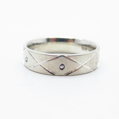 925 Sterling Silver C Z Etched Band Ring Size 11.25