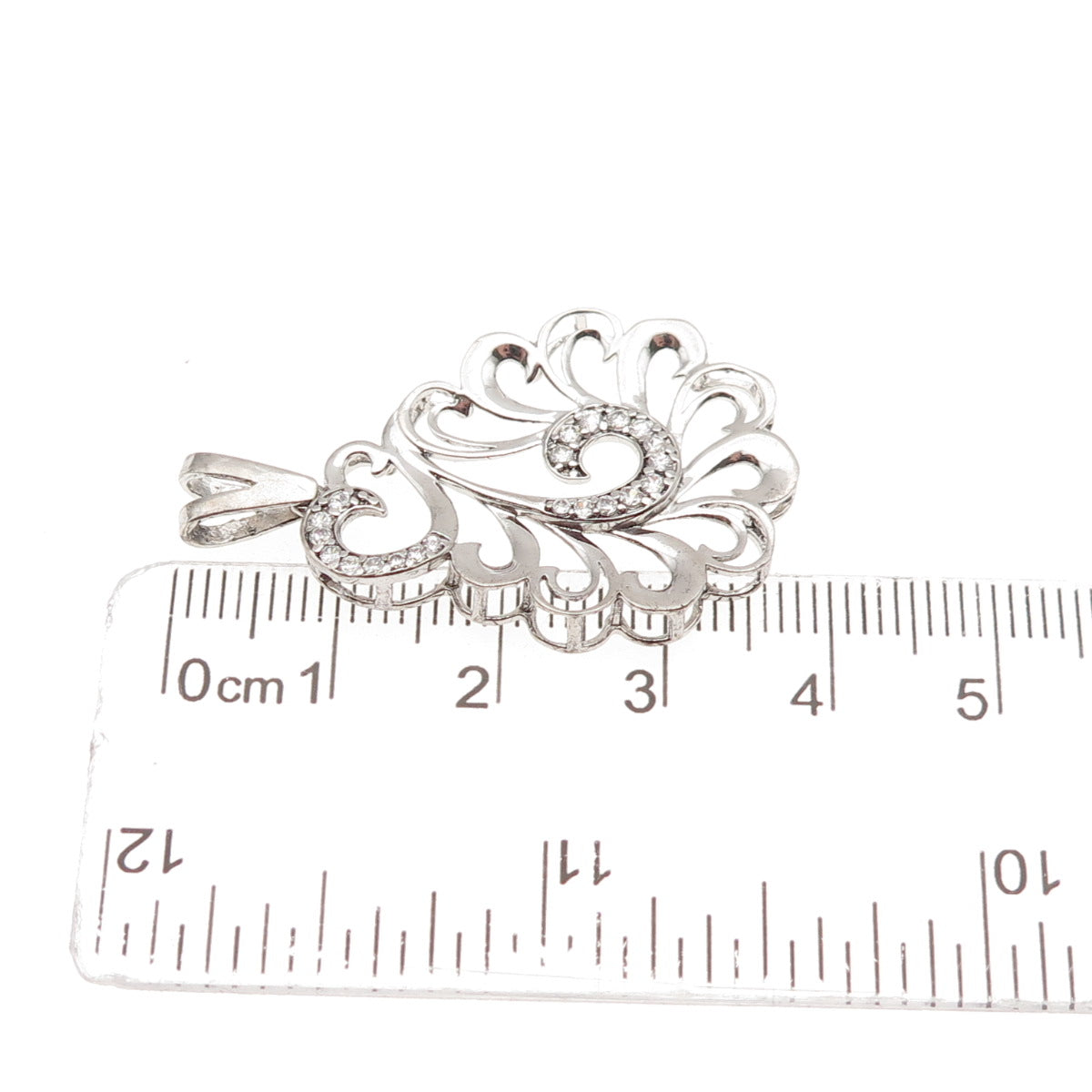 925 Sterling Silver Round-Cut C Z Swirl Charm Pendant