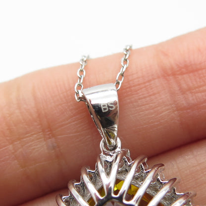 925 Sterling Silver Italy White & Citrine-Tone C Z Rolo Chain Necklace 18"