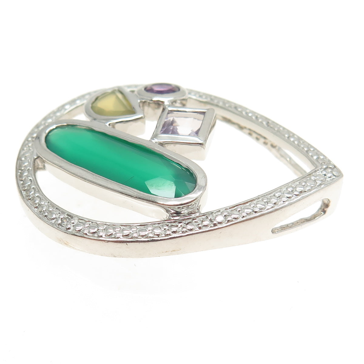 925 Sterling Silver Real Diamond Accent Green Onyx Amethyst Citrine Gem Pendant