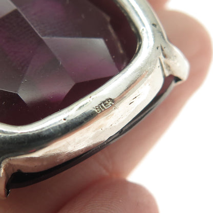 925 Sterling Silver Vintage Purple Glass Large Pendant