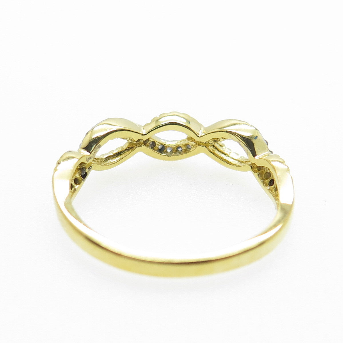 925 Sterling Silver Gold Plated Real White Diamond Infinity Ring Size 7.25