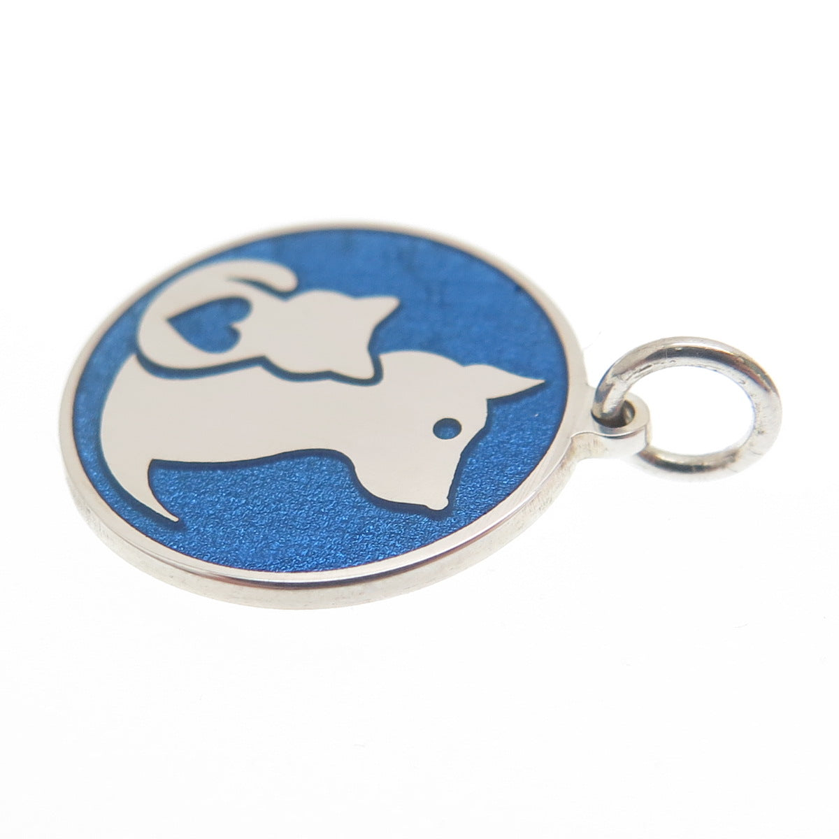 925 Sterling Silver Blue Enamel Dog & Cat Friendship Minimalist Charm Pendant