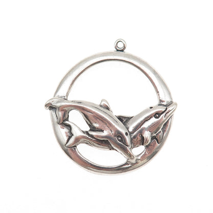 Shube 925 Sterling Silver Vintage Dolphin Couple Oxidized Charm Pendant