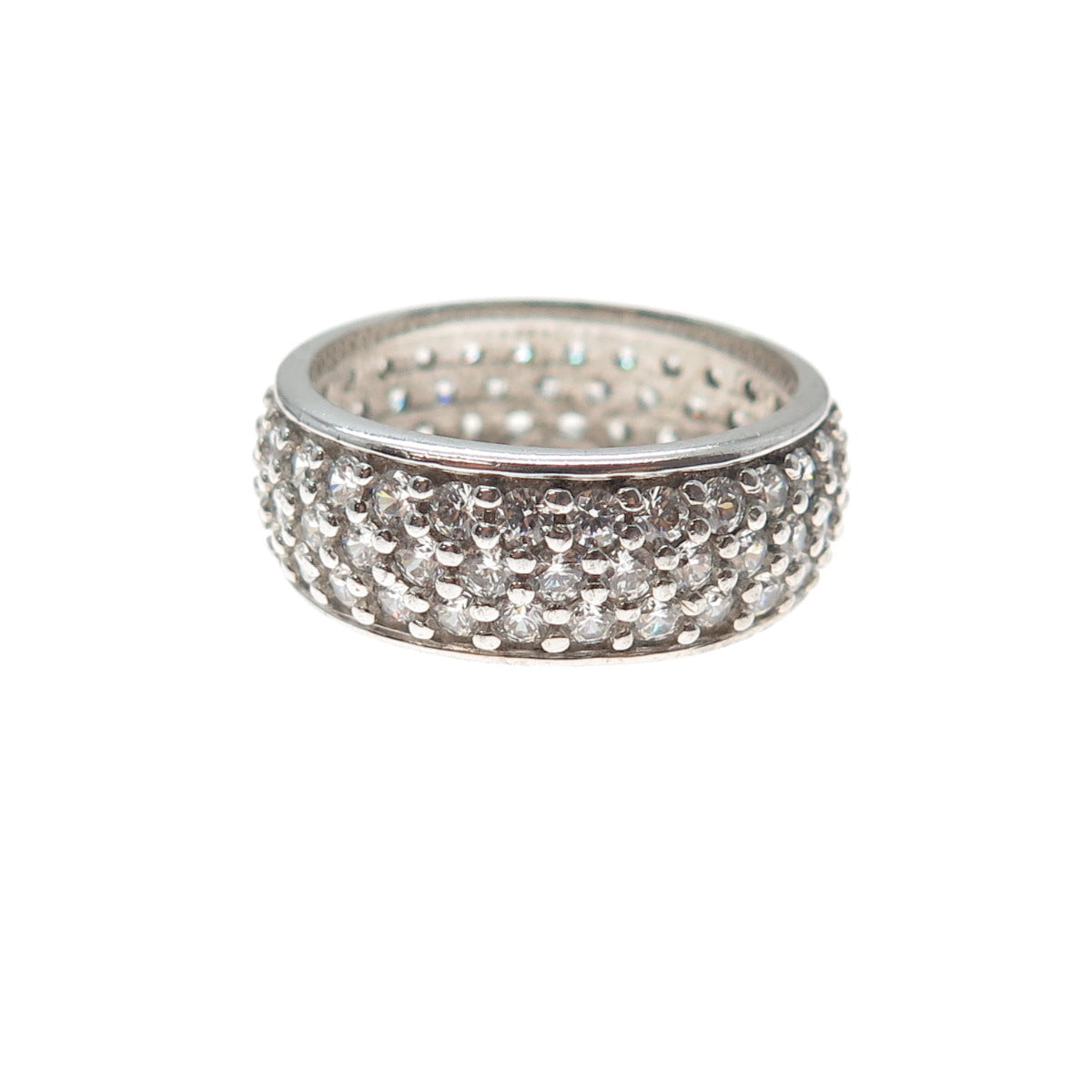 925 Sterling Silver Round-Cut C Z Band Ring Size 8.25