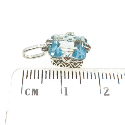 925 Sterling Silver Real Emerald-Cut Blue Topaz Minimalist Pendant