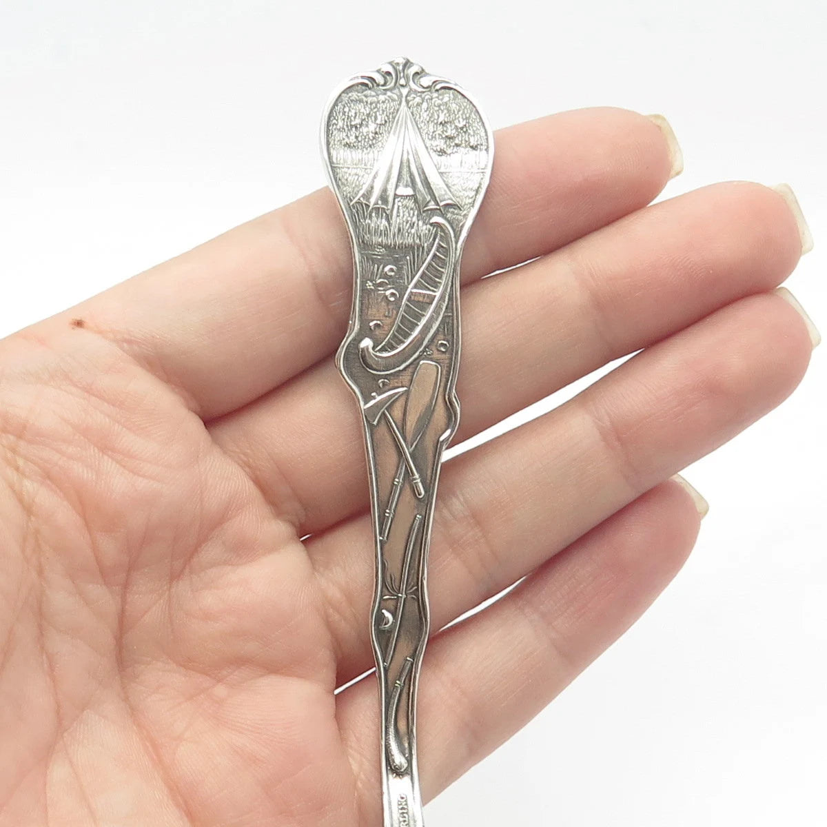925 Sterling Silver Antique Watson States & Cities Massachusetts Demitasse Spoon