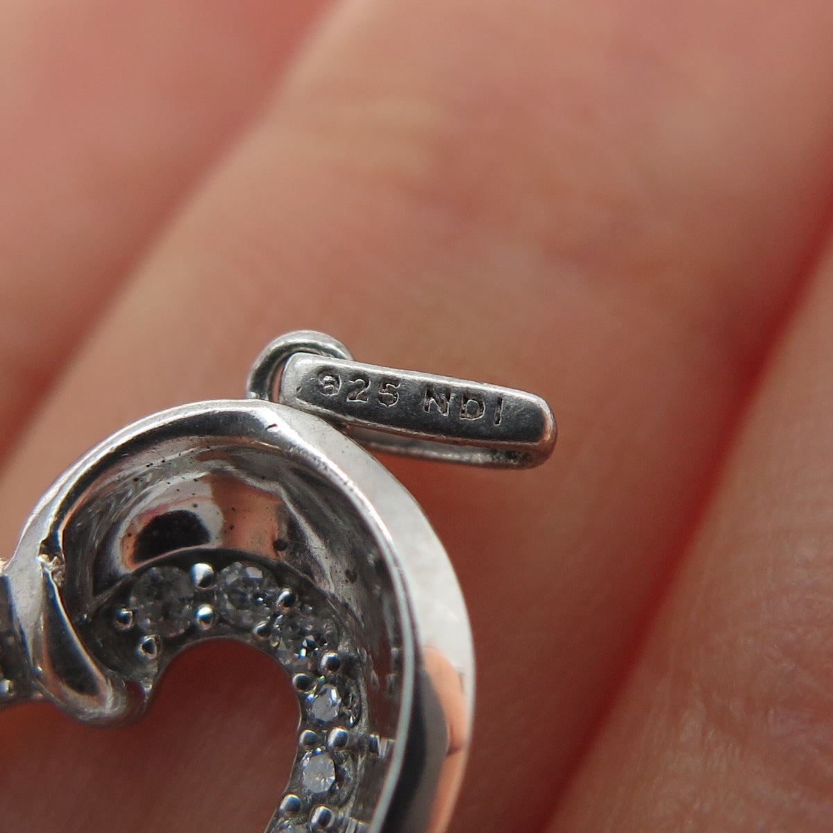 925 Sterling Silver Real Round-Cut Diamond Heart Mini Charm Pendant