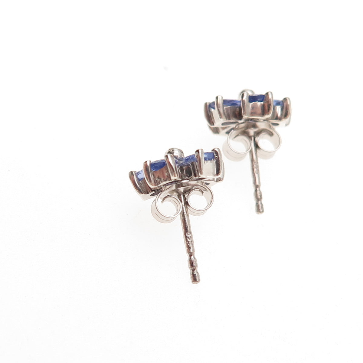 D'Joy 925 Sterling Silver Real Pear-Cut Tanzanite Floral Stud Earrings