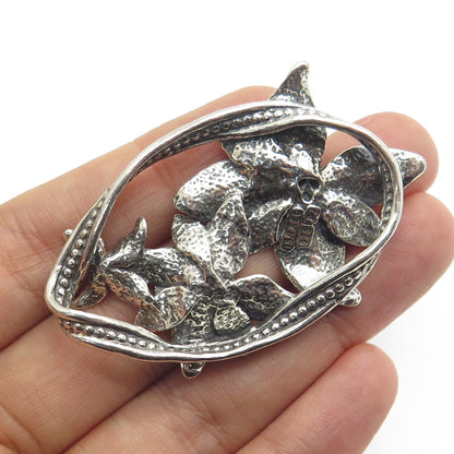 OR PAZ PZ 925 Sterling Silver Vintage Israel Real Aquamarine Flower Pin Brooch