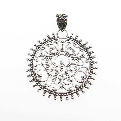 925 Sterling Silver Vintage Ornate Swirl Granulated Oxidized Pendant