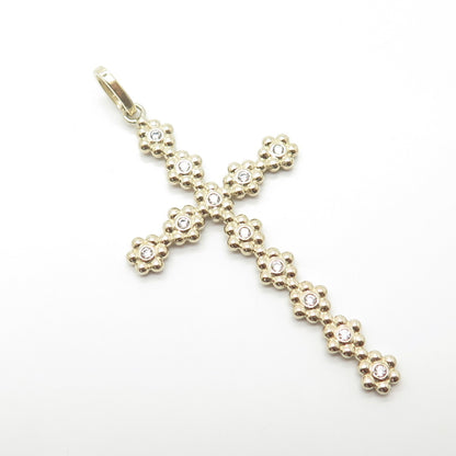 925 Sterling Silver Gold Plated C Z Floral Blossom Cross Pendant