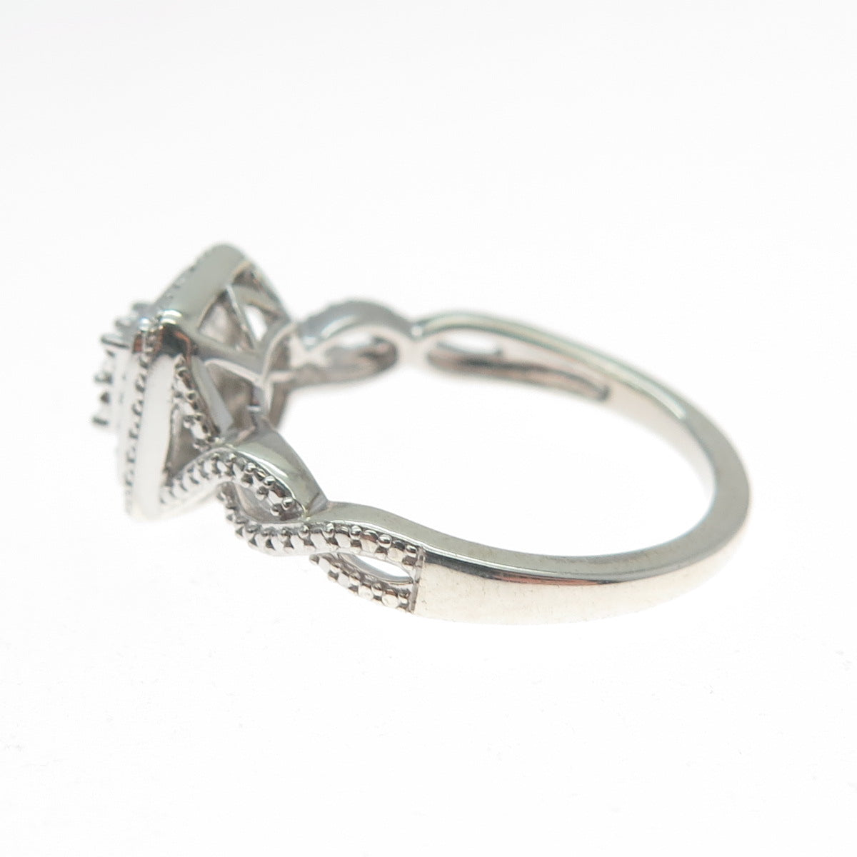 925 Sterling Silver Real Round-Cut Diamond Infinity Ring Size 7