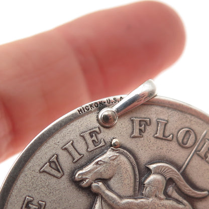 Hickok 925 Sterling Vintage "A Tuoi Une Vie Florissante" Token Knife Pendant
