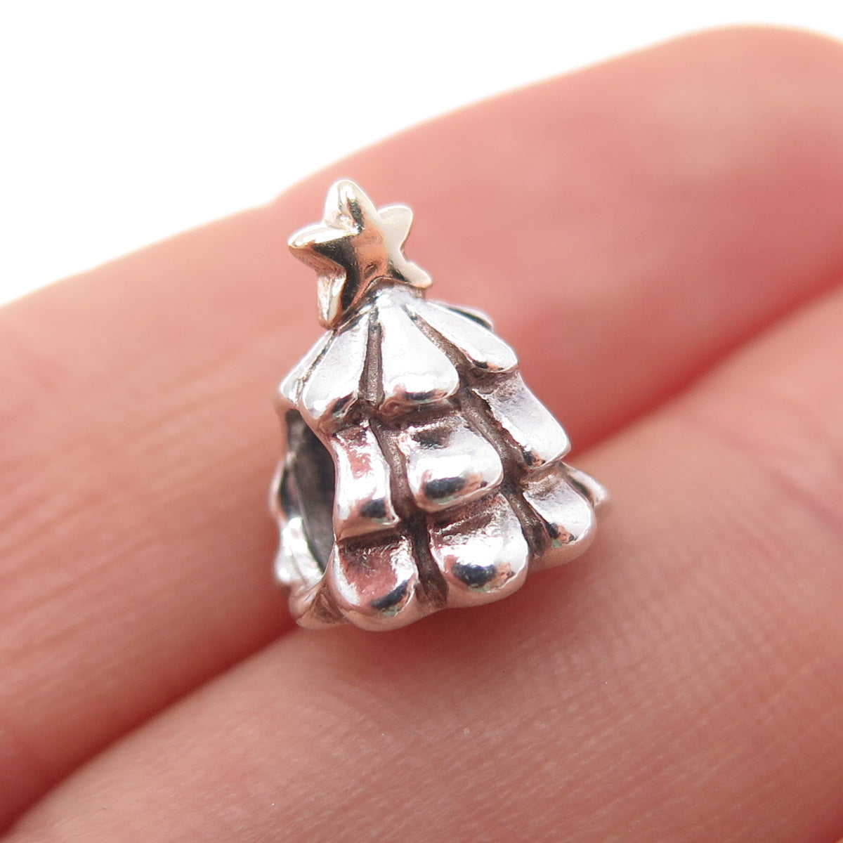 PANDORA 925 Sterling Silver & Gold Christmas Tree Slide Bead Charm
