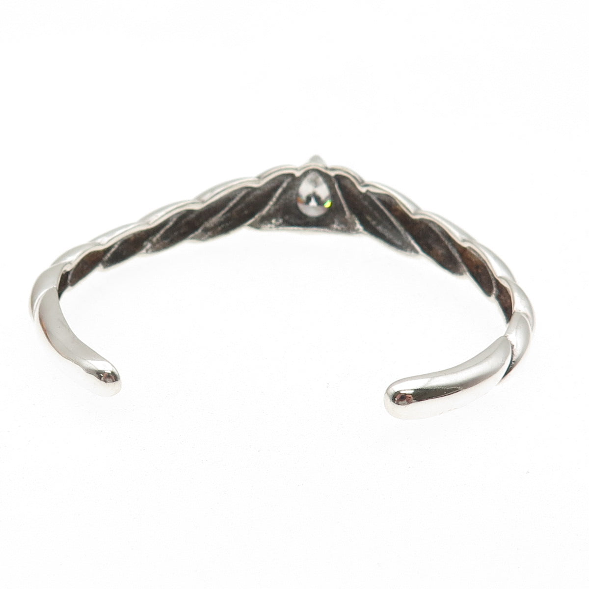 KABANA 925 Sterling Silver Vintage Pear-Cut C Z Adjustable Cuff Bracelet 6.75"