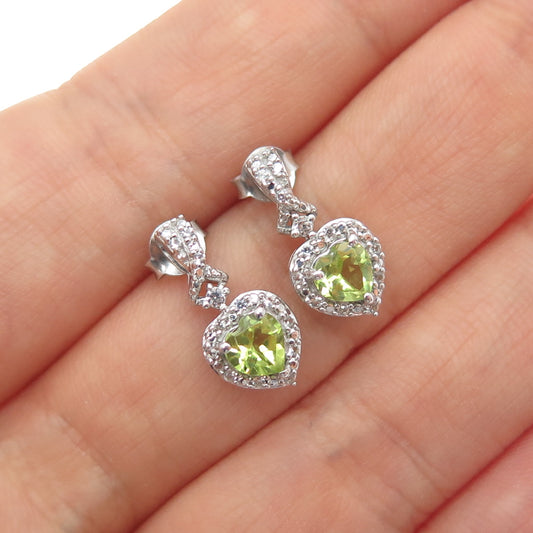 JANE SEYMOUR 925 Sterling Silver Real White Topaz & Peridot Heart Earrings