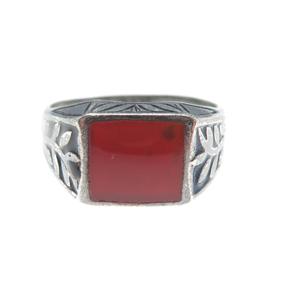 FD FELICIA DESIGN 925 Sterling Silver Vintage Carnelian Oxidized Ring Size 9.25