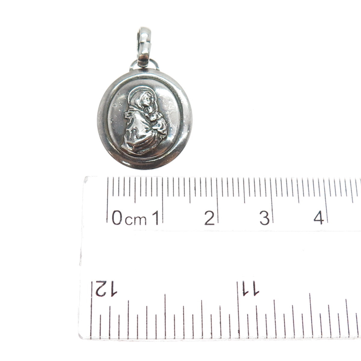 925 Sterling Silver Vintage Italy St. Mary Religious Oxidized Charm Pendant
