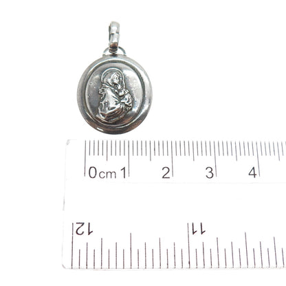 925 Sterling Silver Vintage Italy St. Mary Religious Oxidized Charm Pendant