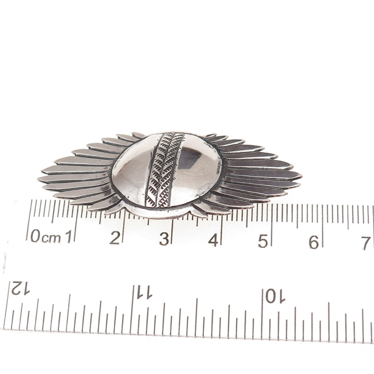 Old Pawn 925 Sterling Silver Vintage Southwestern Sunburst Oxidized Pin Brooch